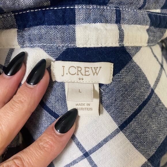 J.Crew Women's Plaid Blue Women Long Sleeve V-Neck Blouse Large - Picture 5 of 6